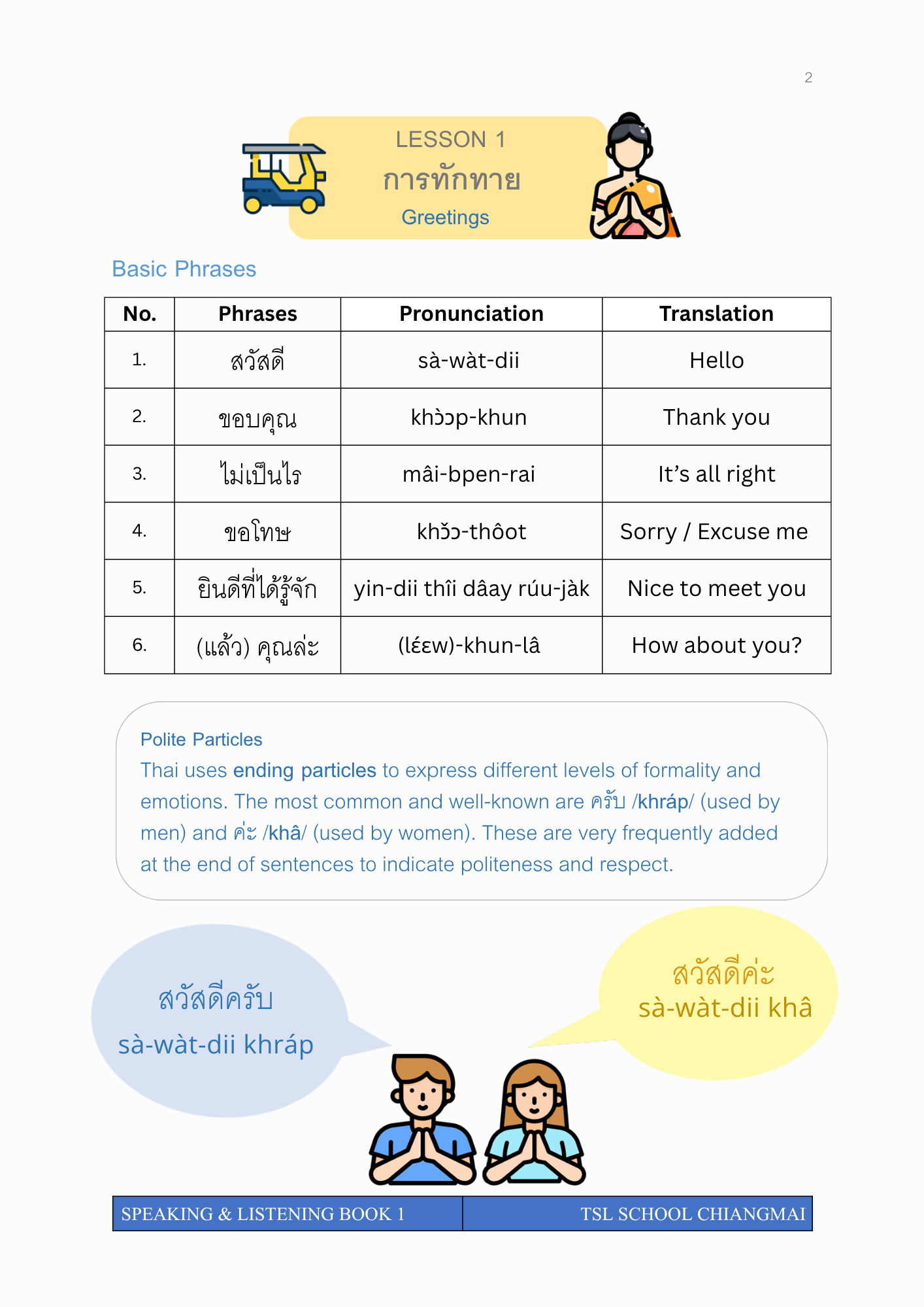 Thai level 1 (with phonetic transcription)  CEFR A1